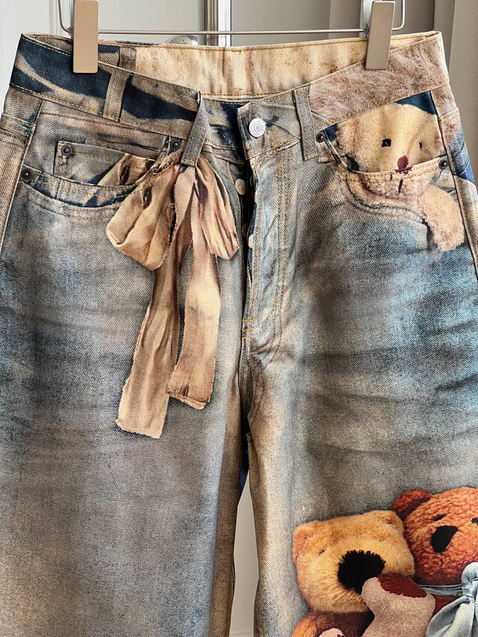 Acne Studios 1981 Teddy Bear 3D Print Washed Wide-Leg Jeans