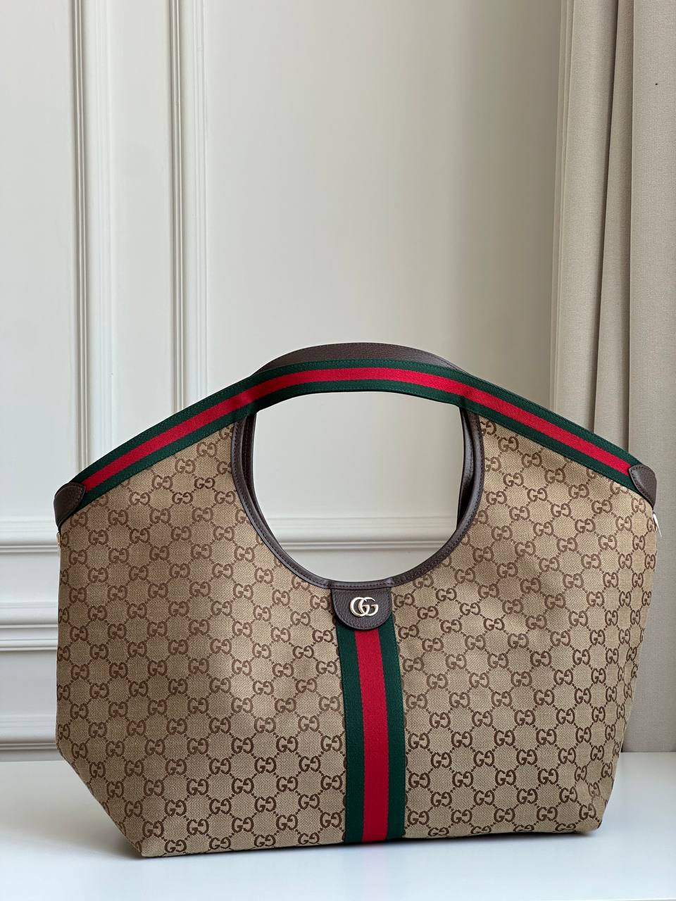 Gucci Classic GG Supreme Canvas Web Strap Large Handheld Tote Bag