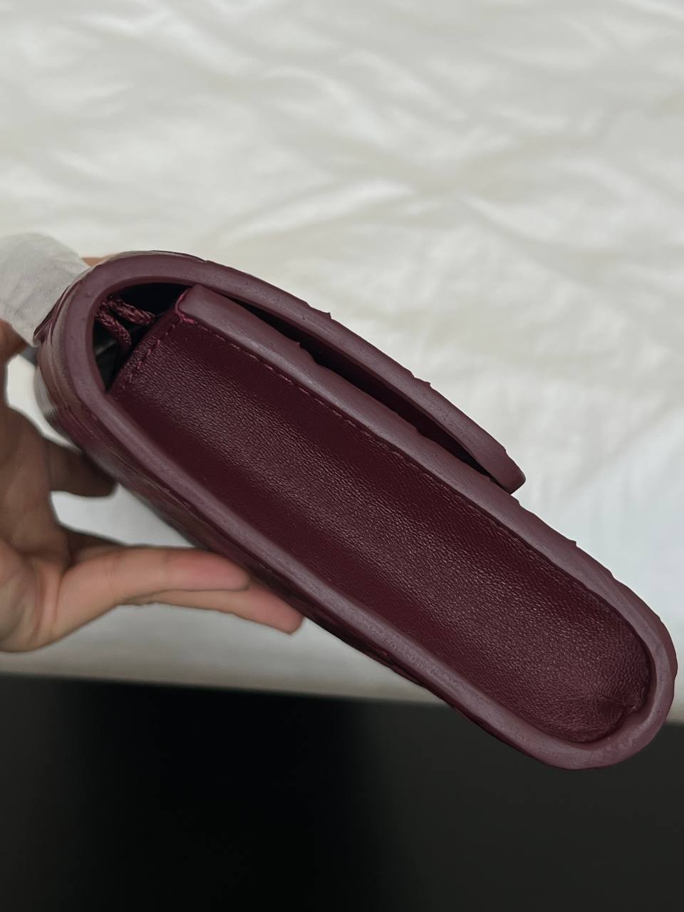 Bottega Veneta Burgundy Intrecciato Woven Lambskin Flap Long Clutch Handbag