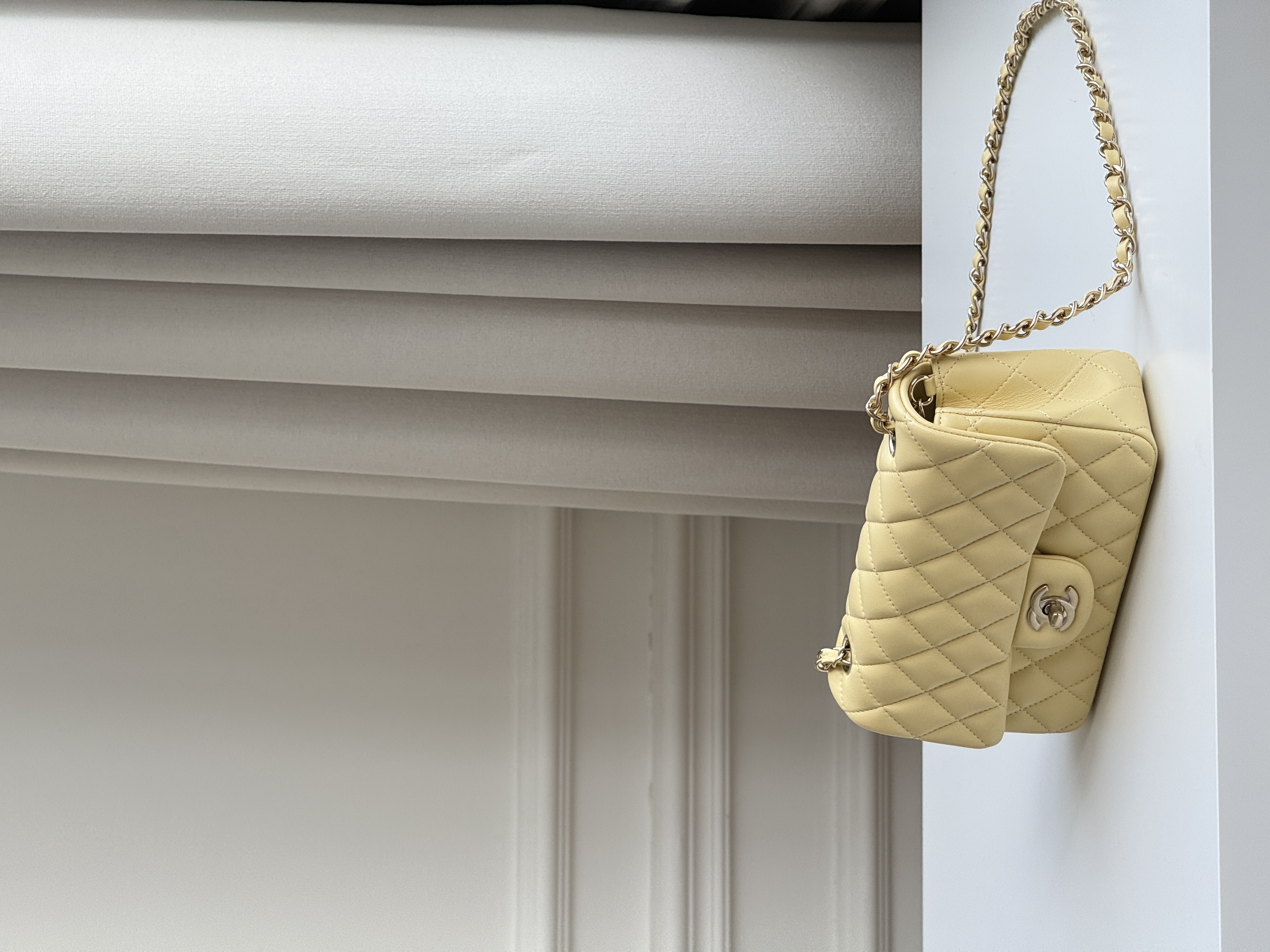Chanel Cream Yellow Caviar Leather Classic Flap Silver CC Chain Bag