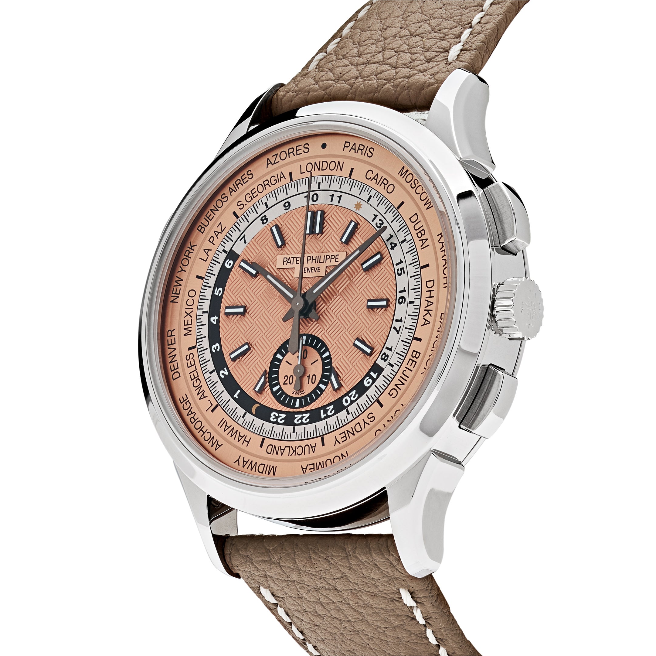 Patek Philippe World Time Flyback Chronograph Steel Opaline Carbon Motif Dial 5935A-001【1:1 Replica】