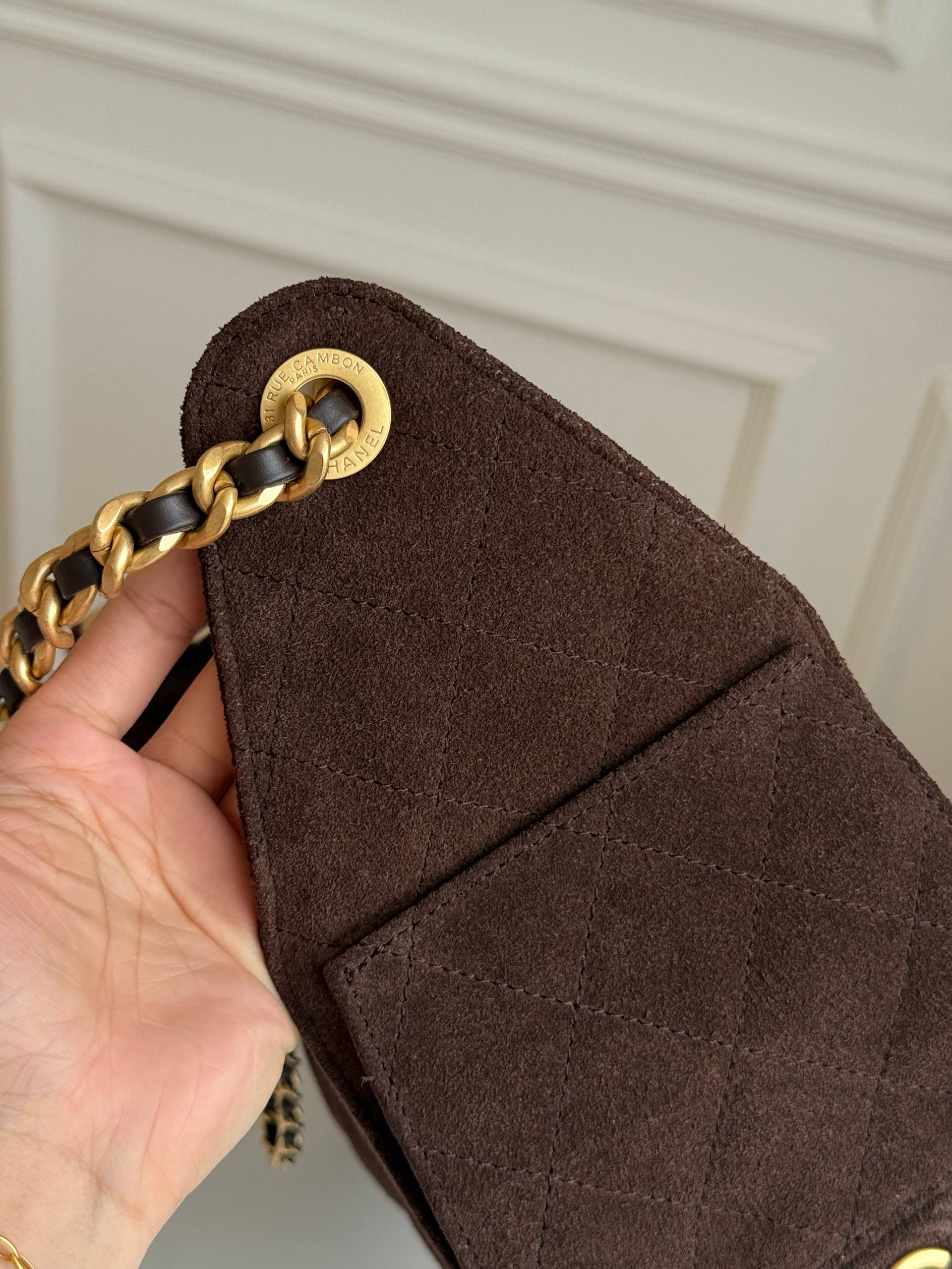 Chanel caramel suede quilted tote bag