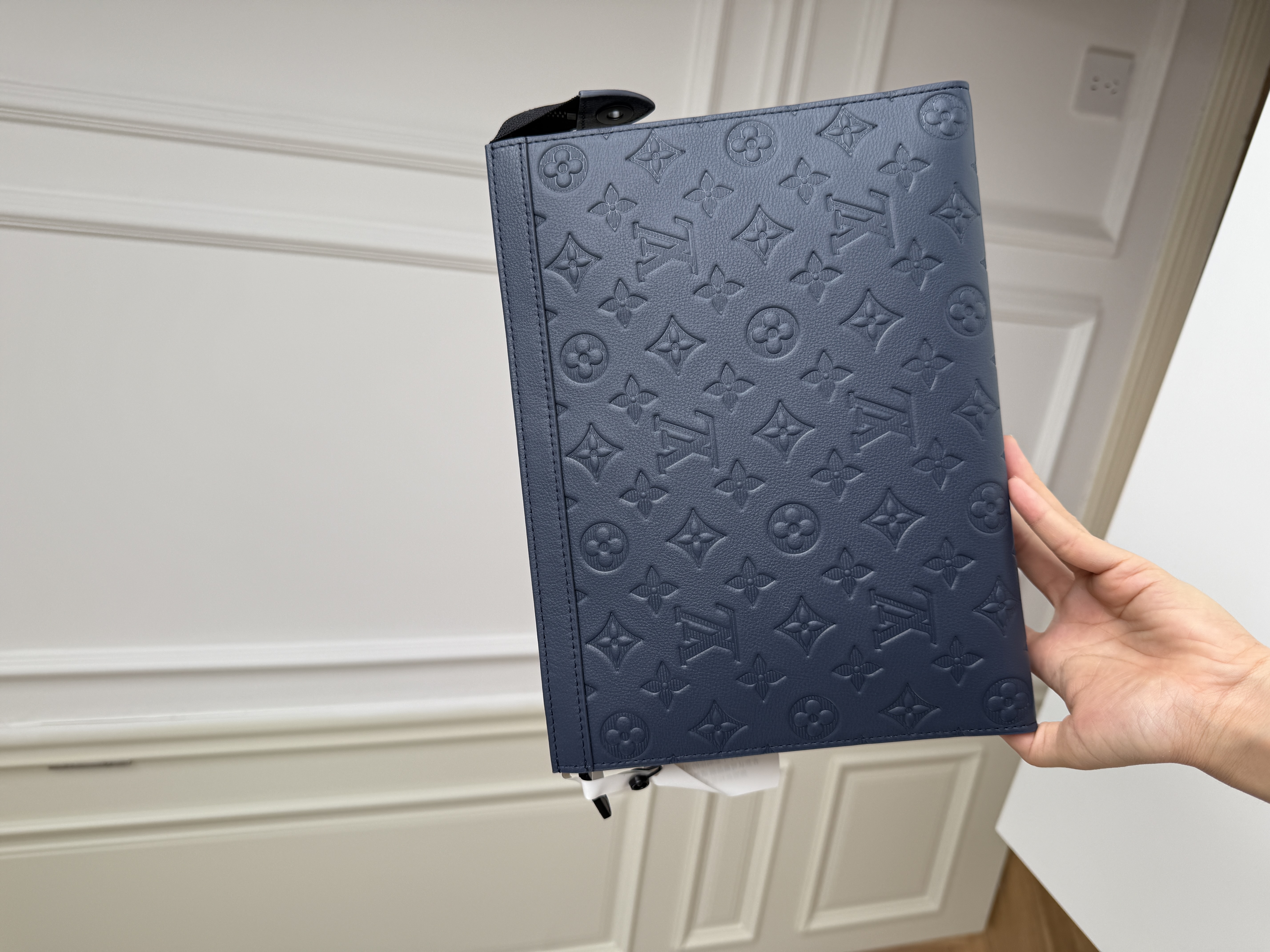 Louis Vuitton Dark Blue Embossed Monogram Zip Pouch Toiletry Bag