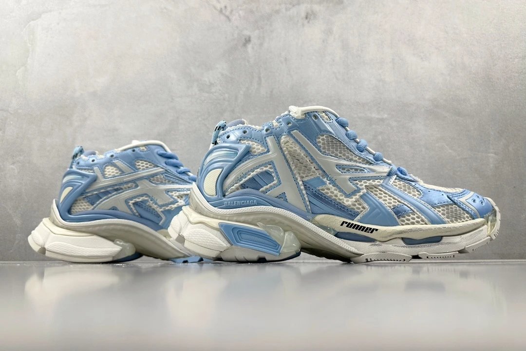 balenciaga runner light blue and white shoes