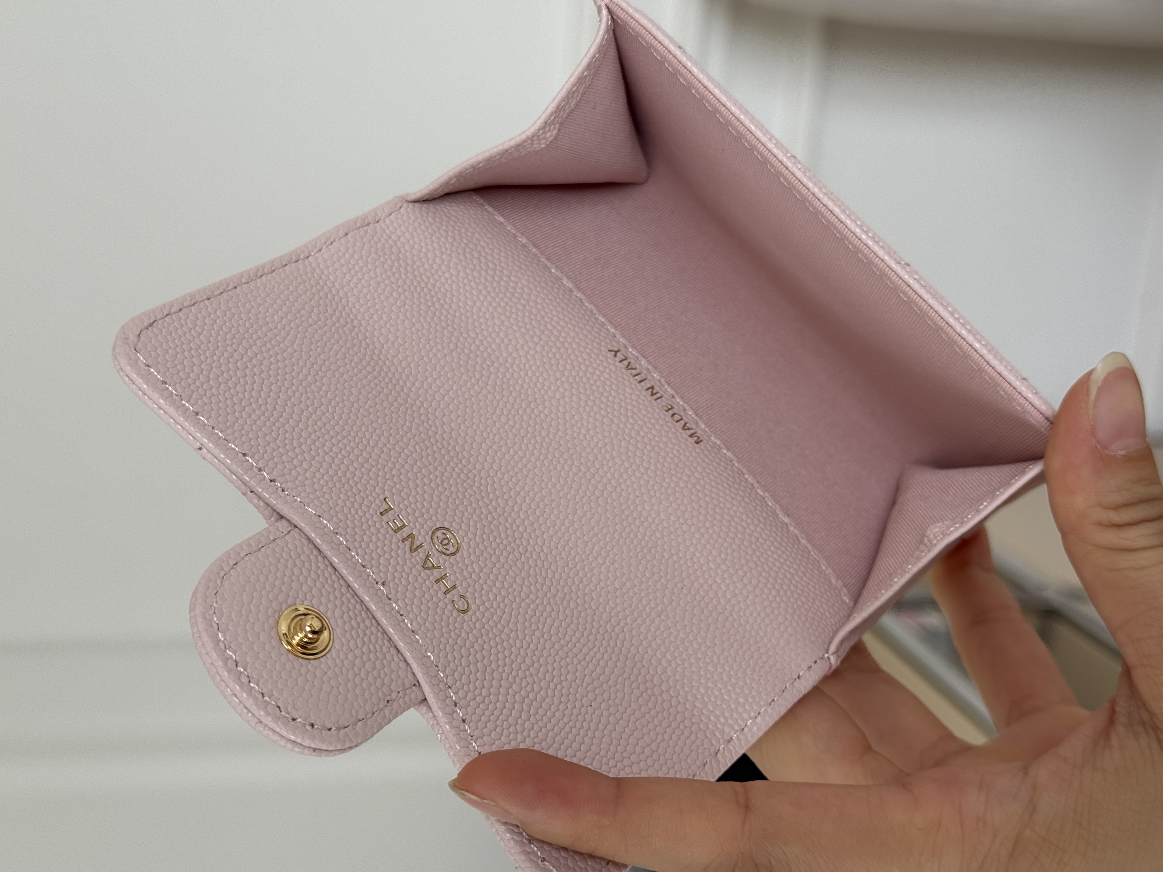 CHANEL Light Pink Caviar Quilted CC Flap Small Card Wallet