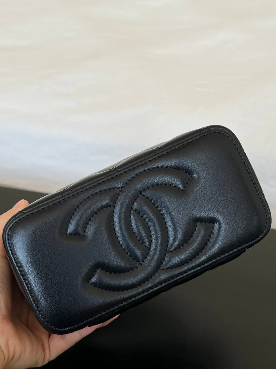 Chanel Black Lambskin Quilted Cosmetic Vanity Case