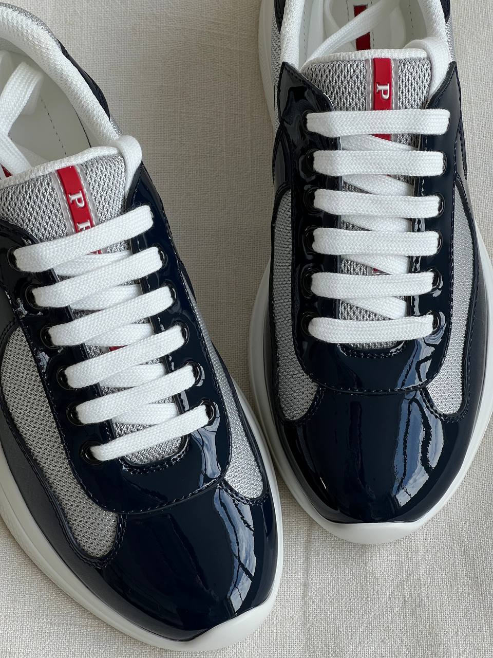 Prada Patent Leather Mesh Panel Chunky Sole Casual Sneakers
