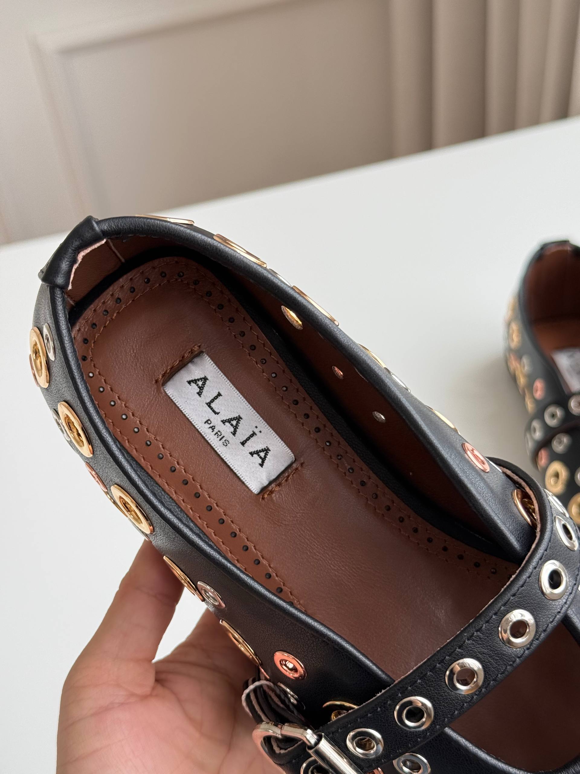 Multi-Tone Studded Leather Mary Jane Flats