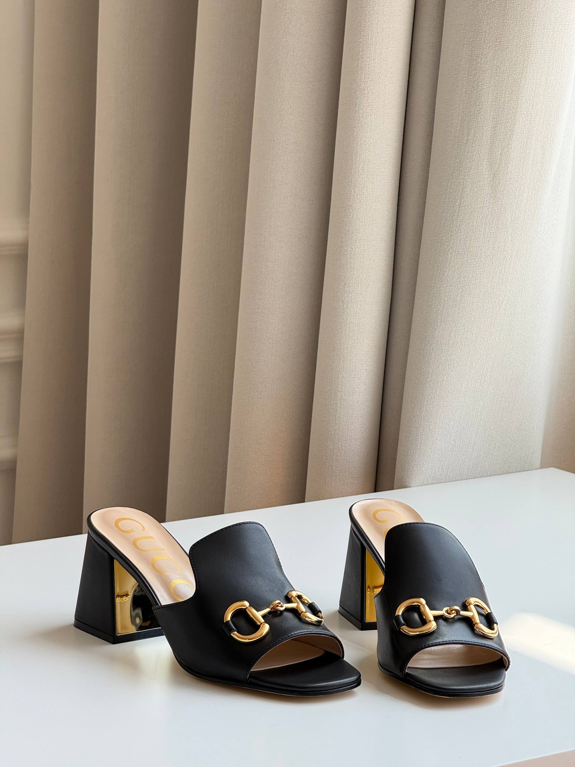 Gucci Horsebit Leather Block-Heel Mule Sandals