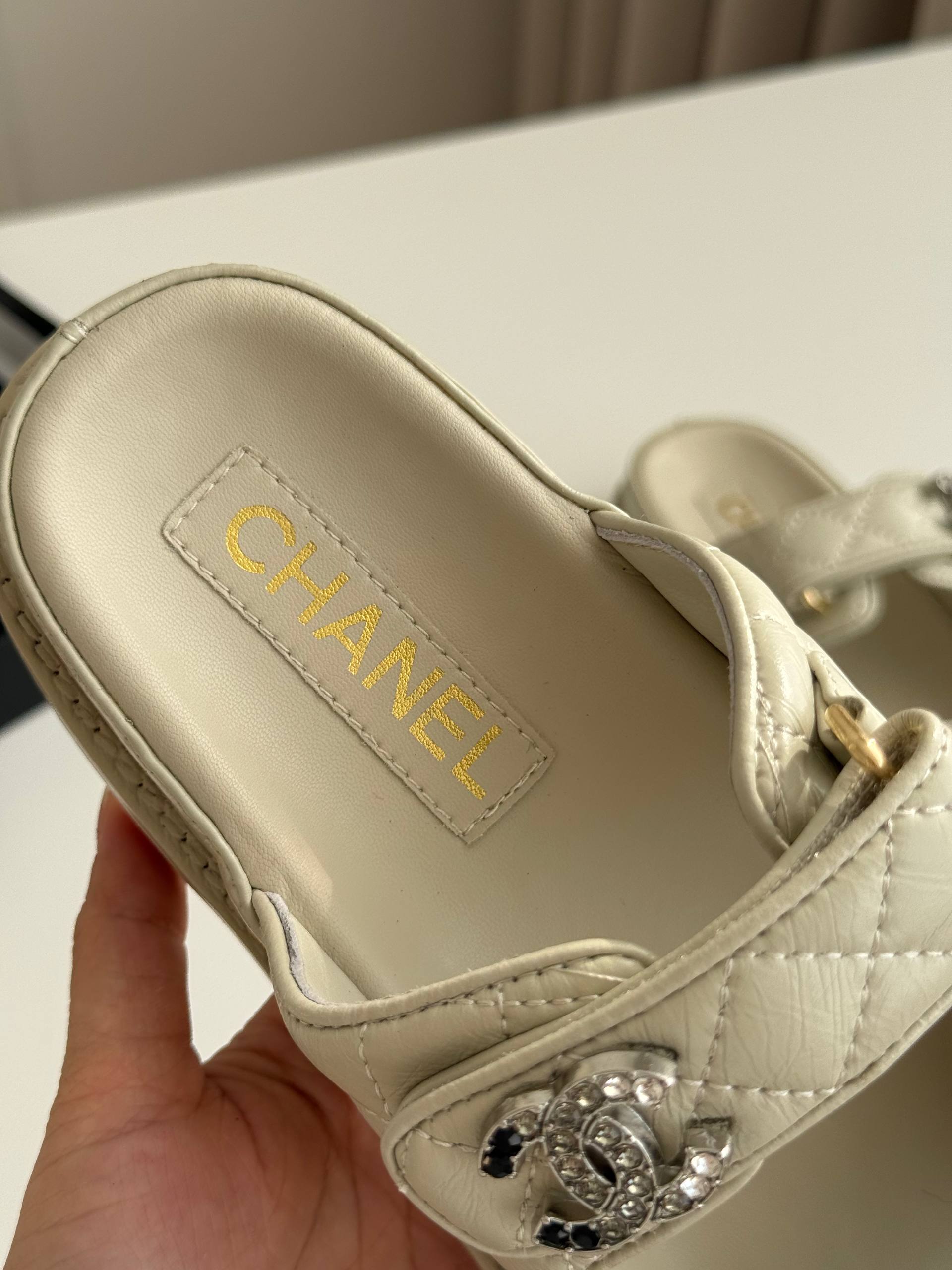 Chanel Quilted Lambskin Crystal CC Velcro Dad Sandals