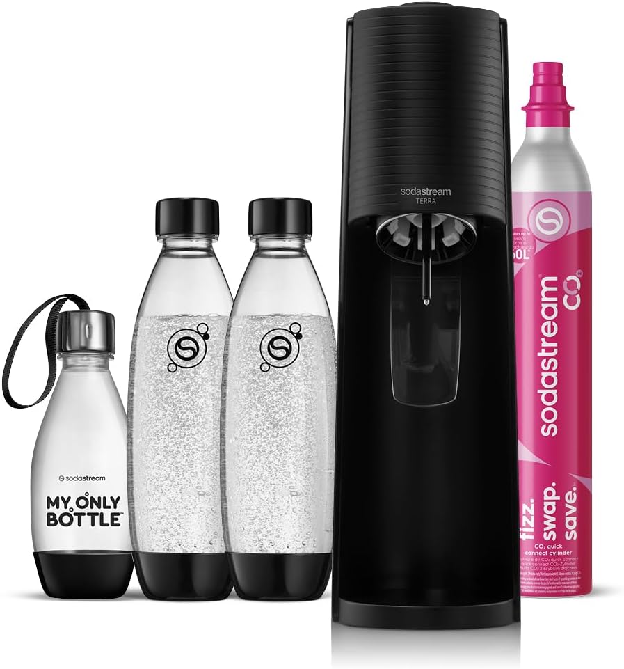 Sodastream TERRA Machine à Soda | 1 Bouteille 1L + Cylindre 60L | Noire