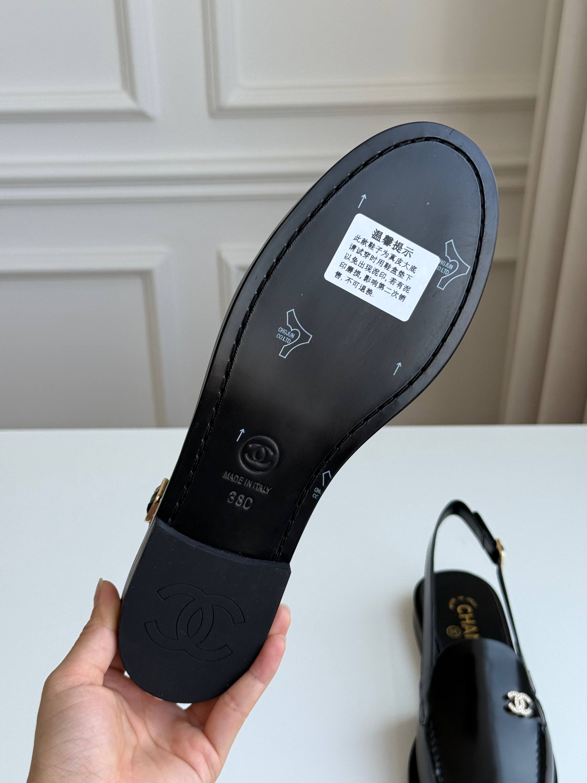 Chanel Calfskin Slingback Loafers with Crystal CC Logo