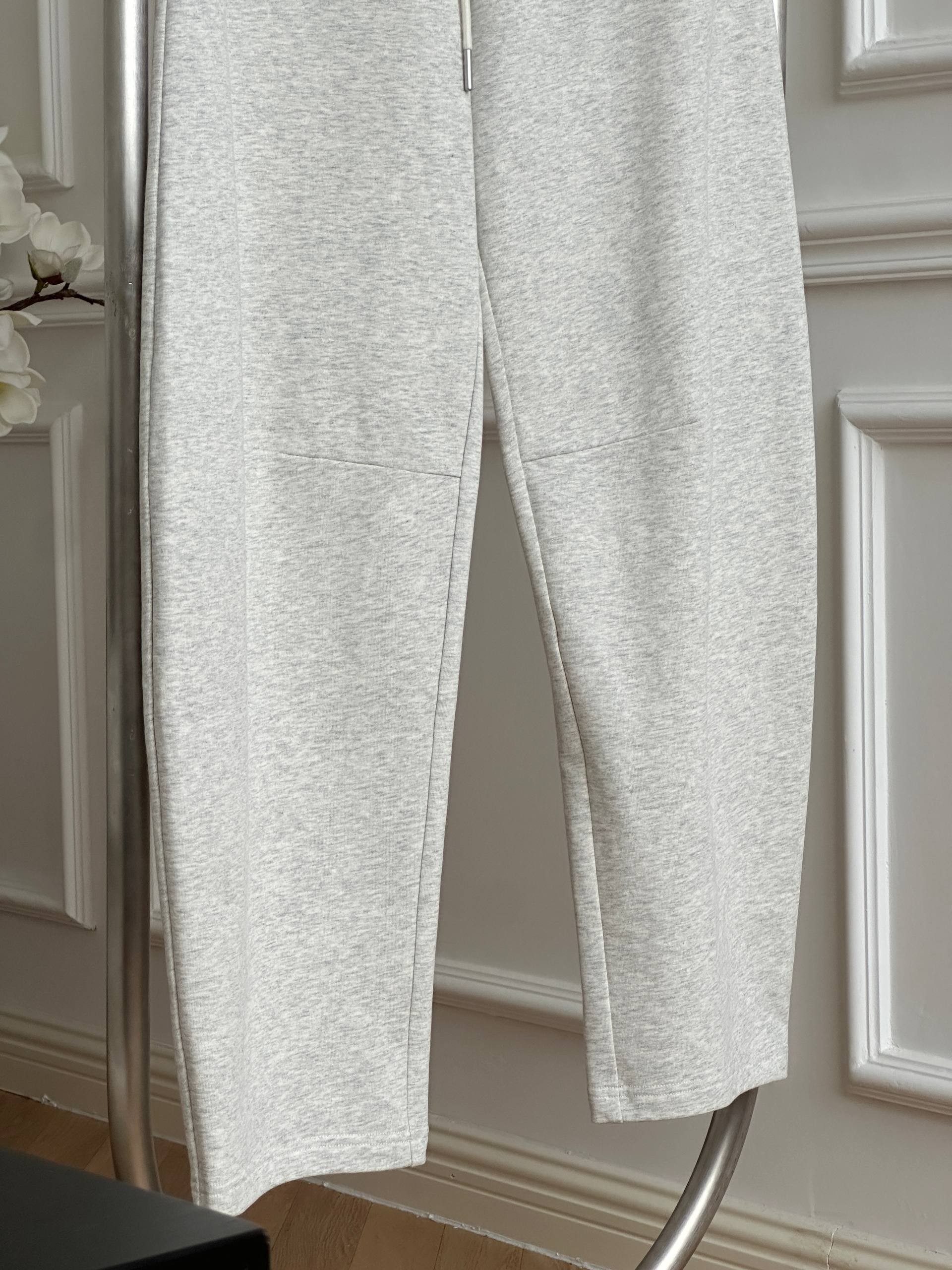 Miu Miu Light Heather Grey Drawstring Wide Leg Knit Sweatpants
