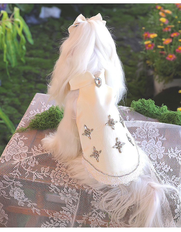 Luxury Rhinestone Lace Dress Elegant Formal Outfit for Small Dogs Cats - MAISONKAIRON