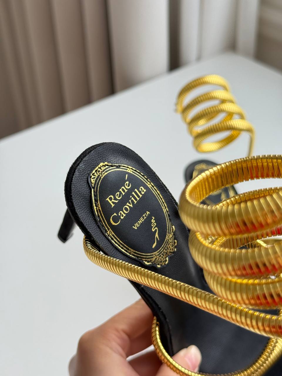 René Caovilla Cleo Gold Metallic Serpent Wrap-Around Stiletto Sandals