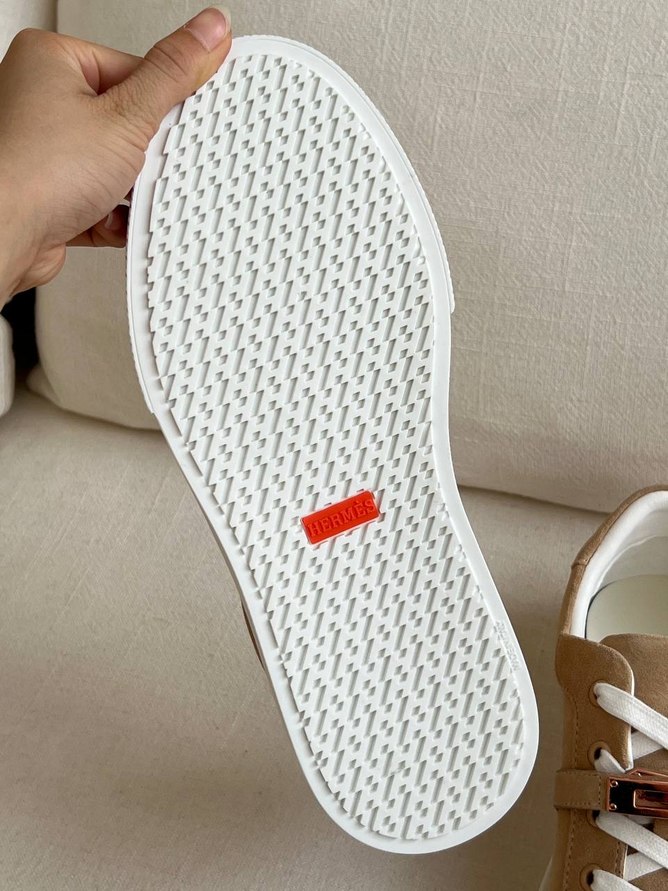 Hermès Khaki Suede Kelly Lock Low-Top Casual Sneakers