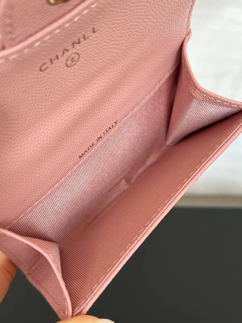Chanel Pink Caviar Leather Quilted CC Flap Card Holder