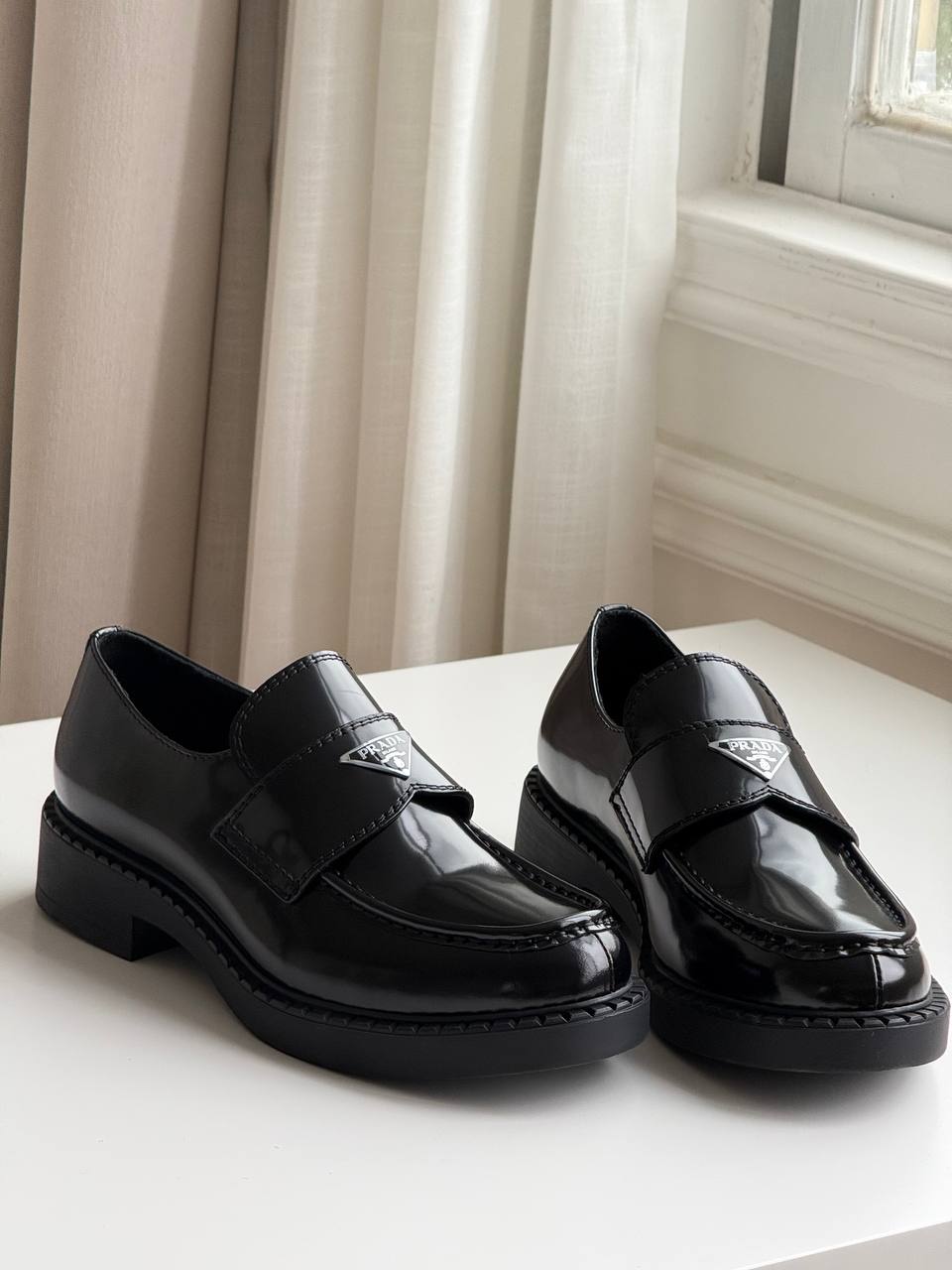 Prada Monolith Brushed Leather Loafers
