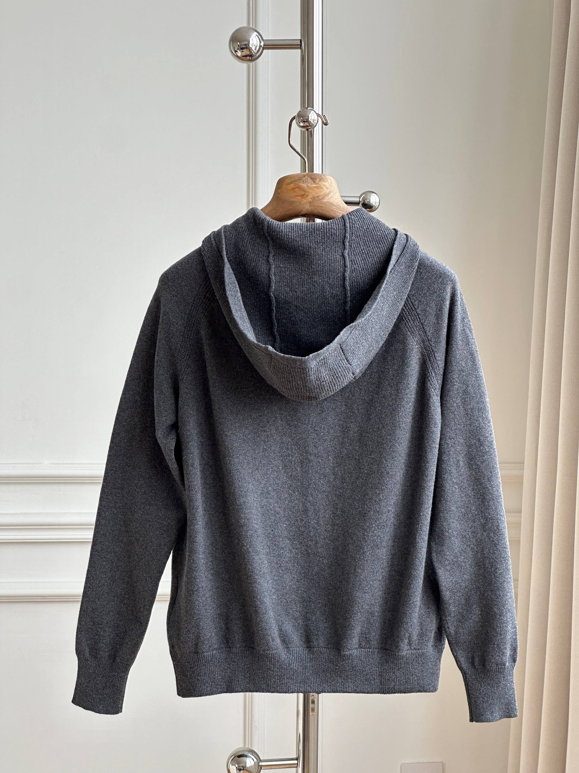 Solid Cashmere Zip-up Hooded Knit Cardigan