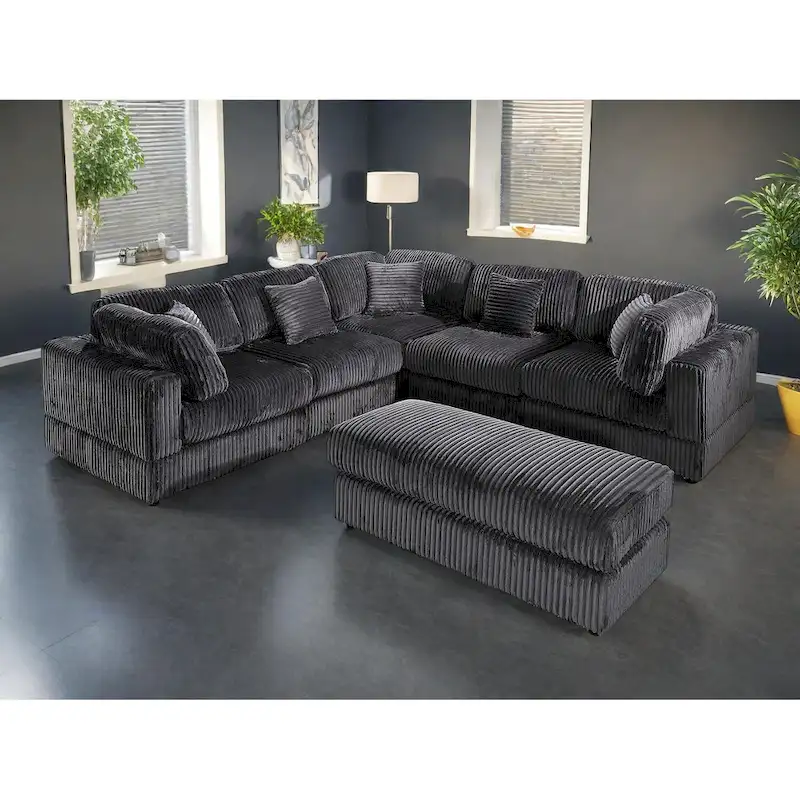 Canapé sectionnel modulaire en velours côtelé 6 pièces surdimensionné en forme de L, combinaison DIY