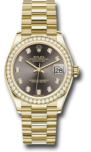 Rolex Yellow Gold Datejust 31 Watch - Diamond Bezel - Dark Grey Diamond Dial - President Bracelet - 278288RBR dkgdp【1:1 Replica】