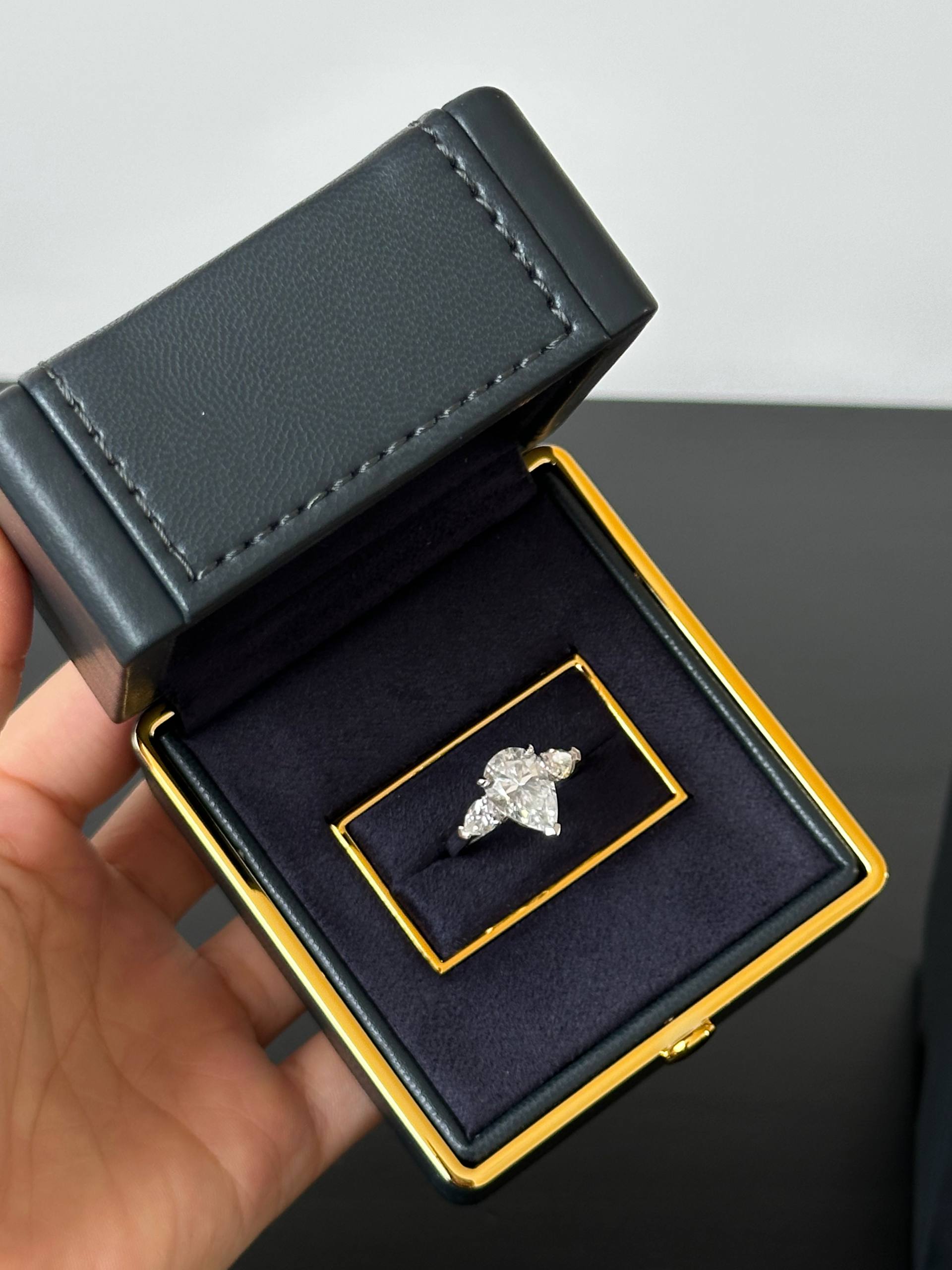 Pear-Shaped Three-Stone Diamond Engagement Ring