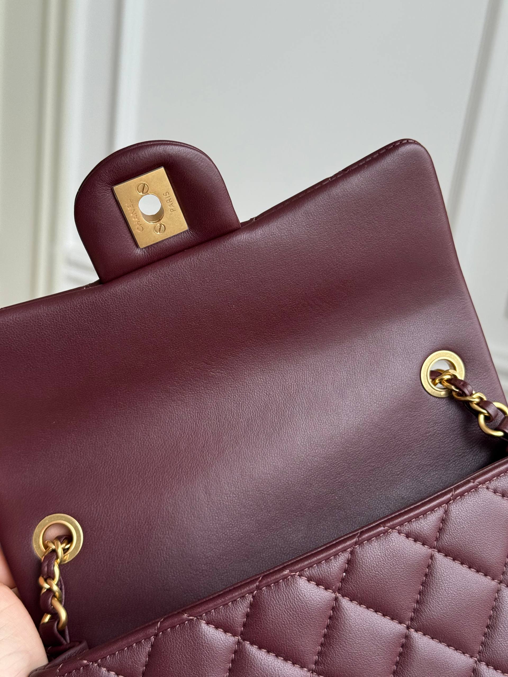 Chanel Mini Classic Flap Burgundy Lambskin Crossbody Bag