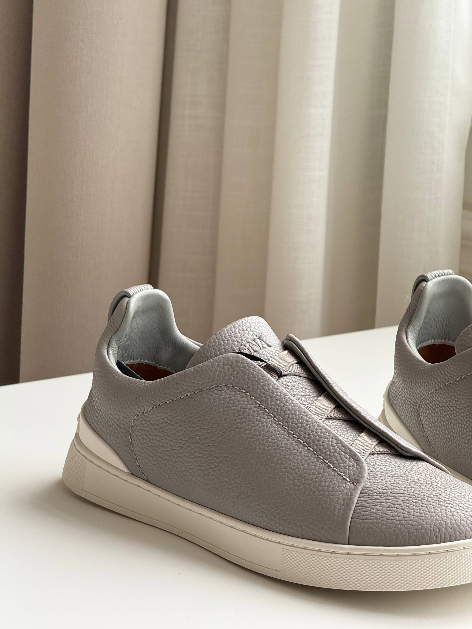 Zegna Triple Stitch Slip-On Leather Casual Sneakers