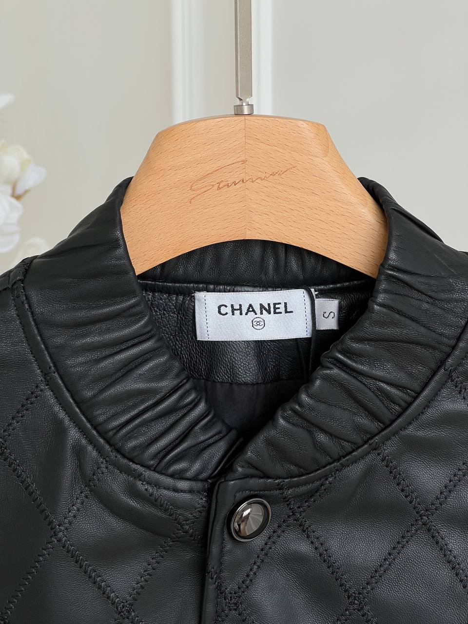 Chanel Black Smooth Calfskin Diamond Quilted Bomber Leather Jacket