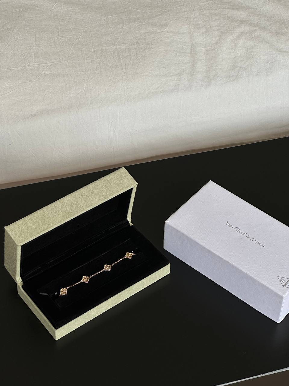 Chanel Gold Paved Crystal Four-Leaf Clover Thin Bracelet