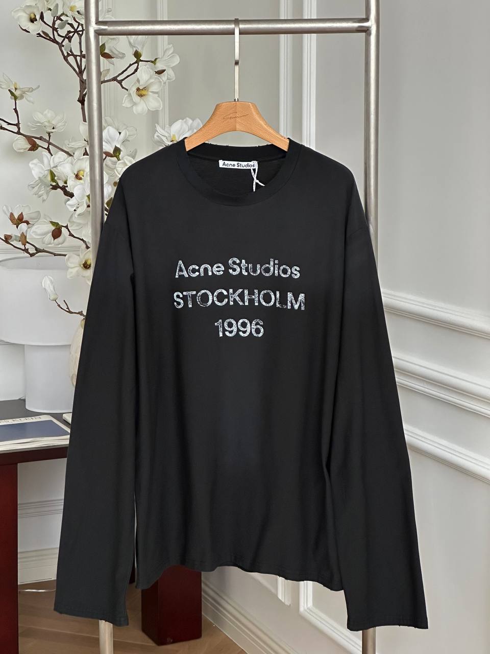 Acne Studios 1996 STOCKHOLM Vintage Letter Print Crew Neck Oversized Long Sleeve T-shirt