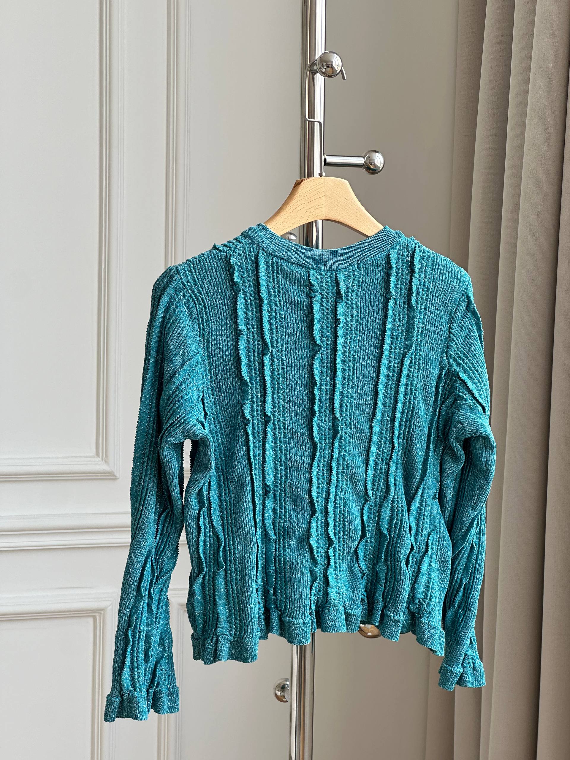 Chanel Peacock Blue Textured Knit Cardigan with CC Buttons