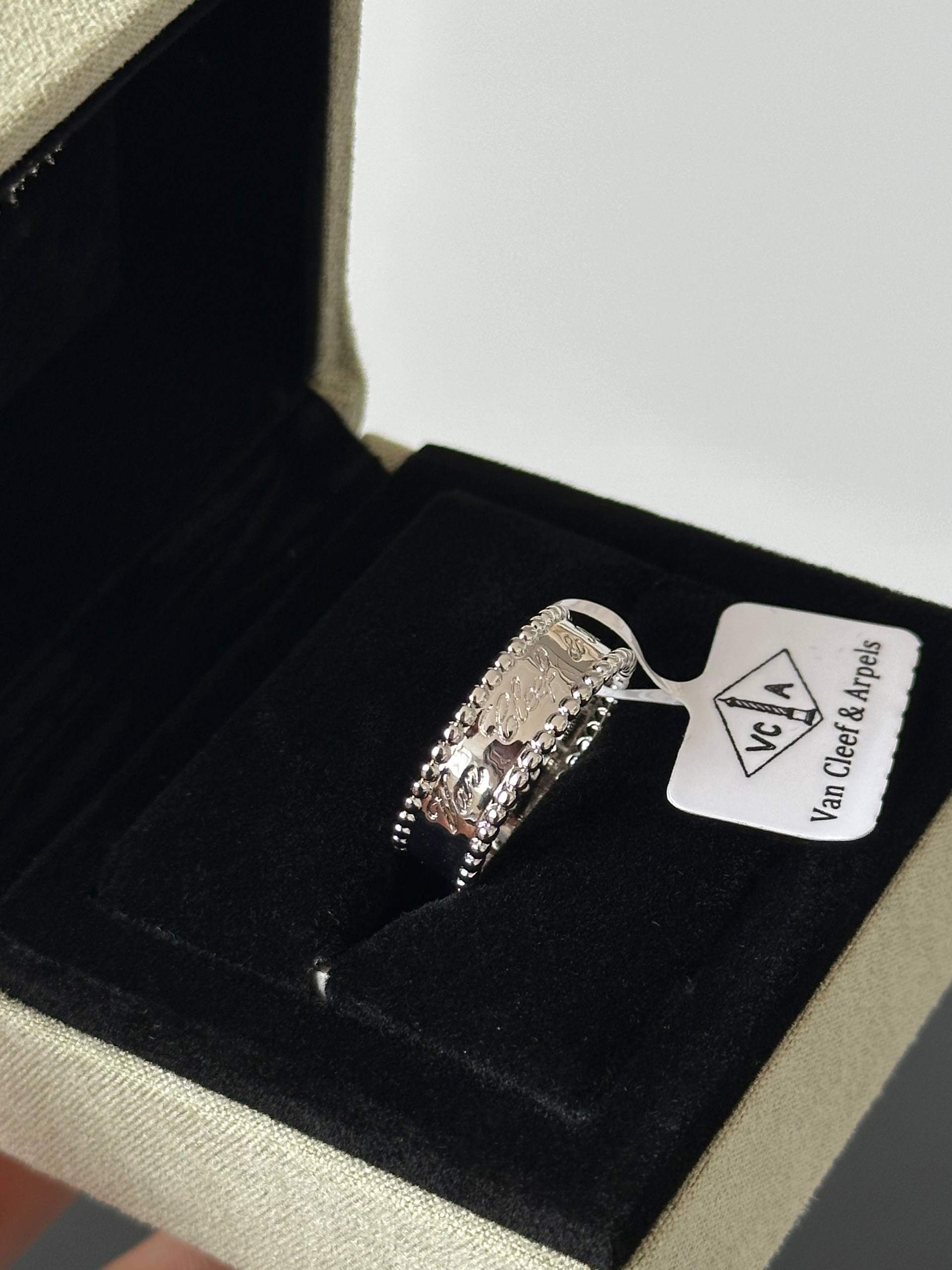 Van Cleef & Arpels Perlée Signature Engraved White Gold Band Ring