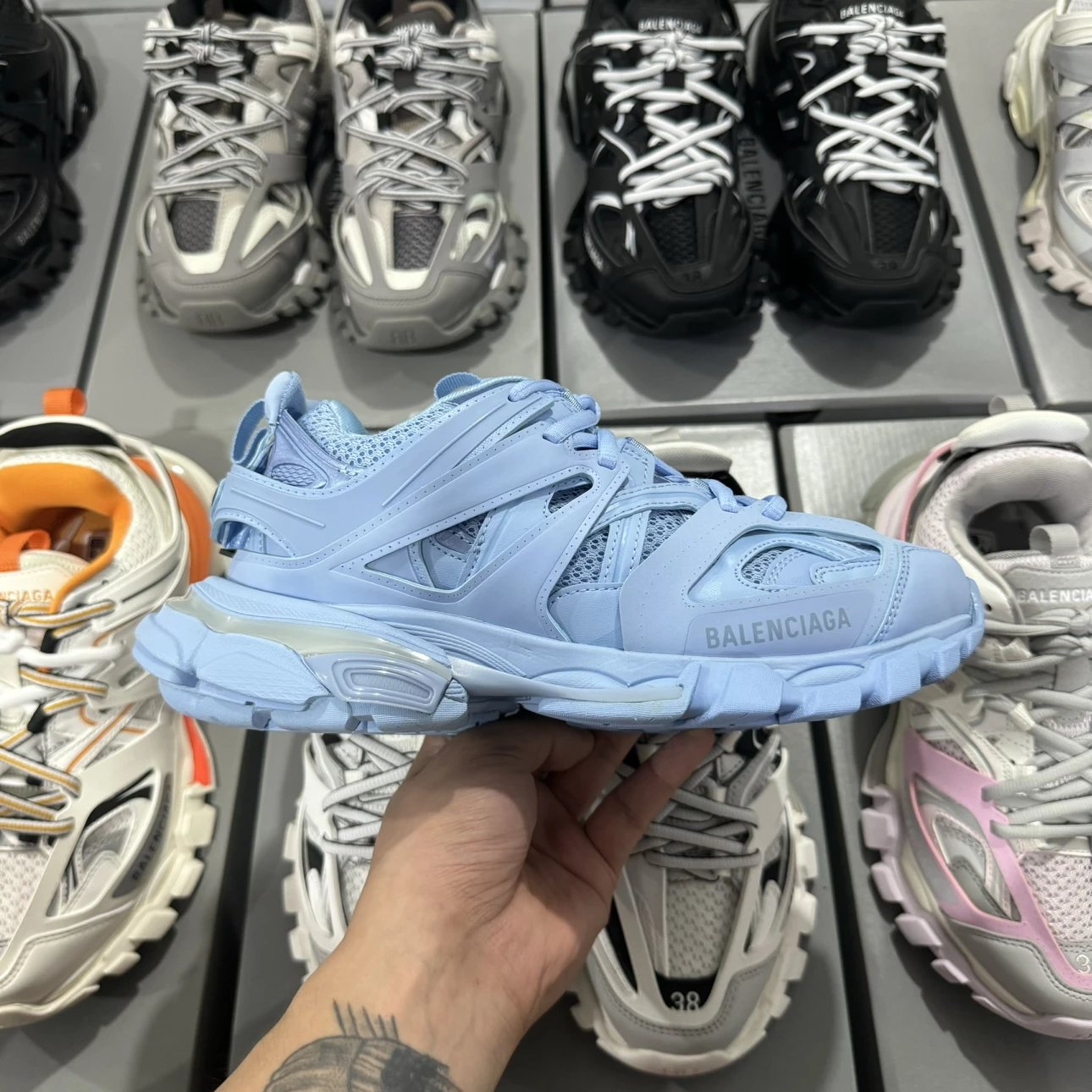 LED 1:1 Best Quality Balenciaga Track Shoes Sky Blue Color