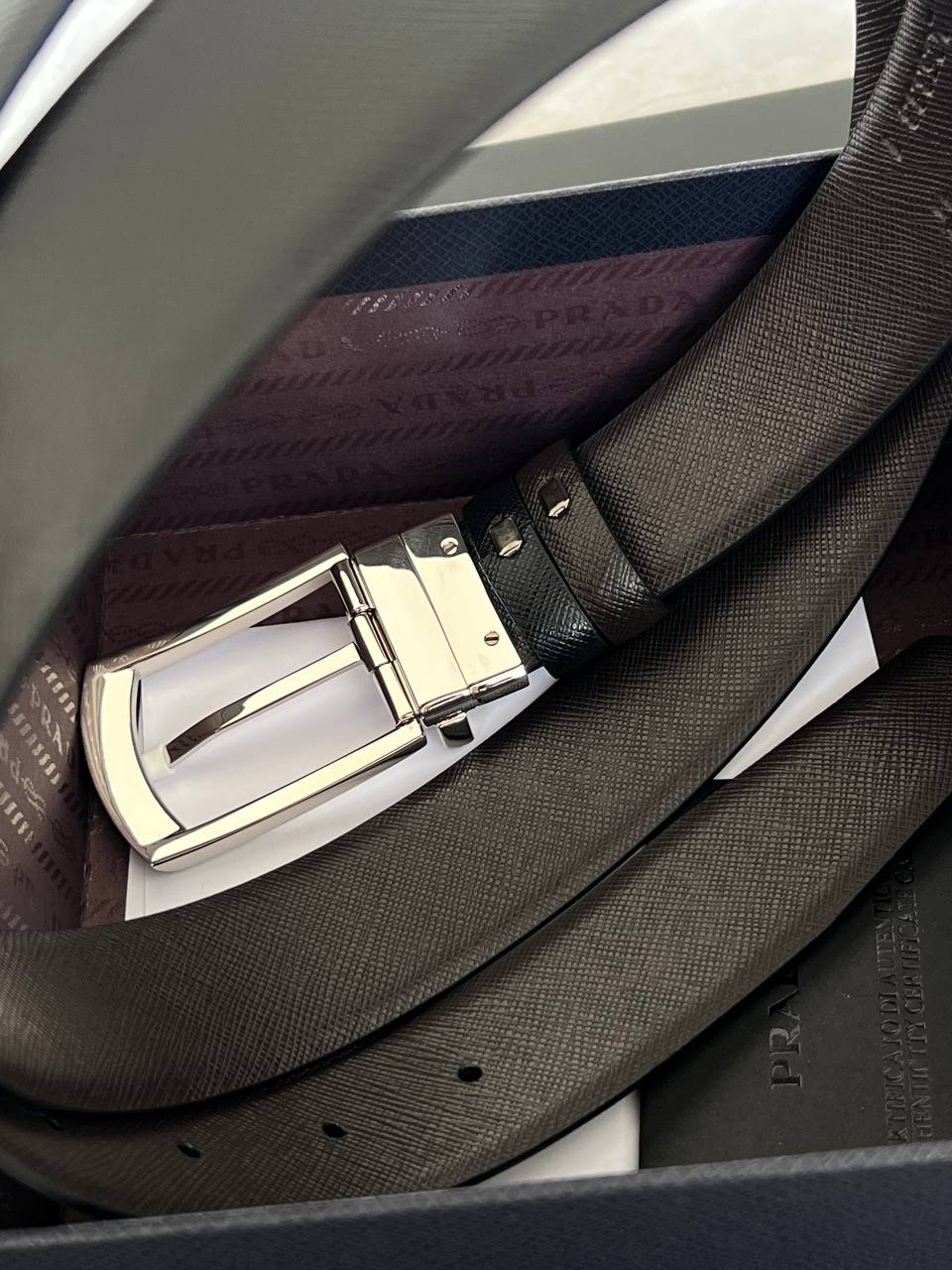 Prada Black Saffiano Leather Belt with Pin Buckle