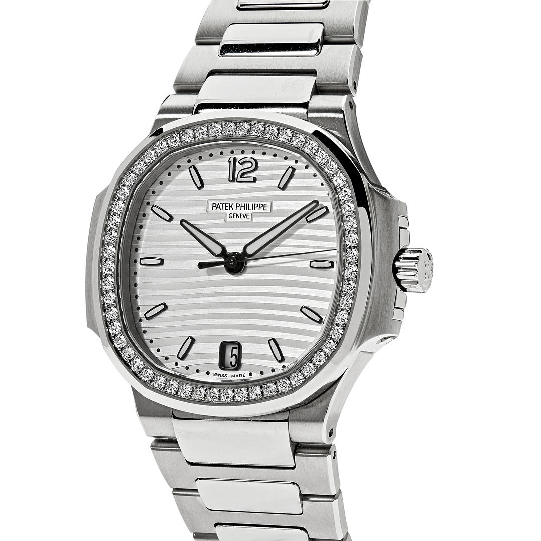 Patek Philippe Ladies Diamond Nautilus Stainless Steel White Dial Diamond Bezel 7118/1200A-010【1:1 Replica】