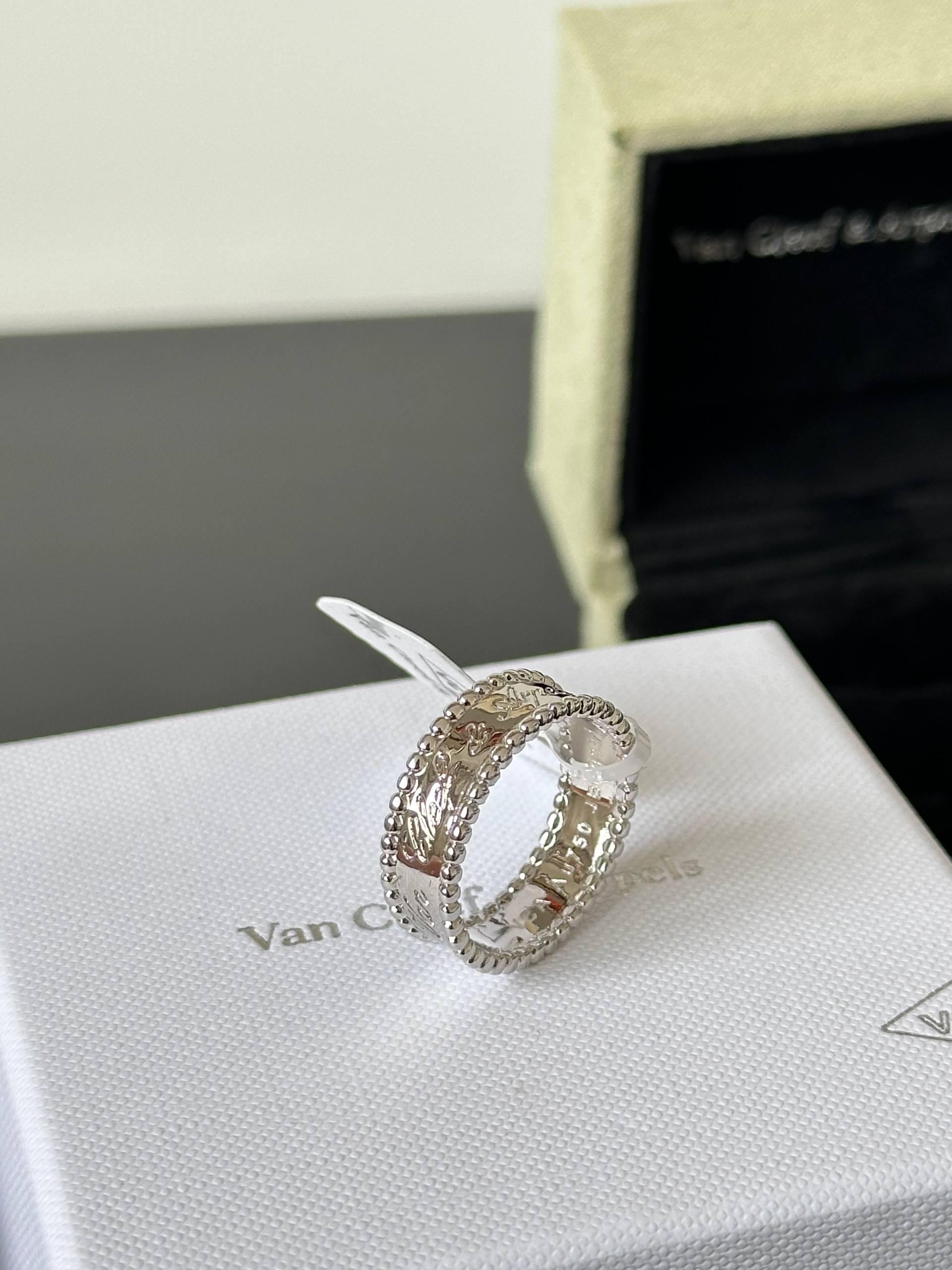 Van Cleef & Arpels Perlée Signature Engraved White Gold Band Ring