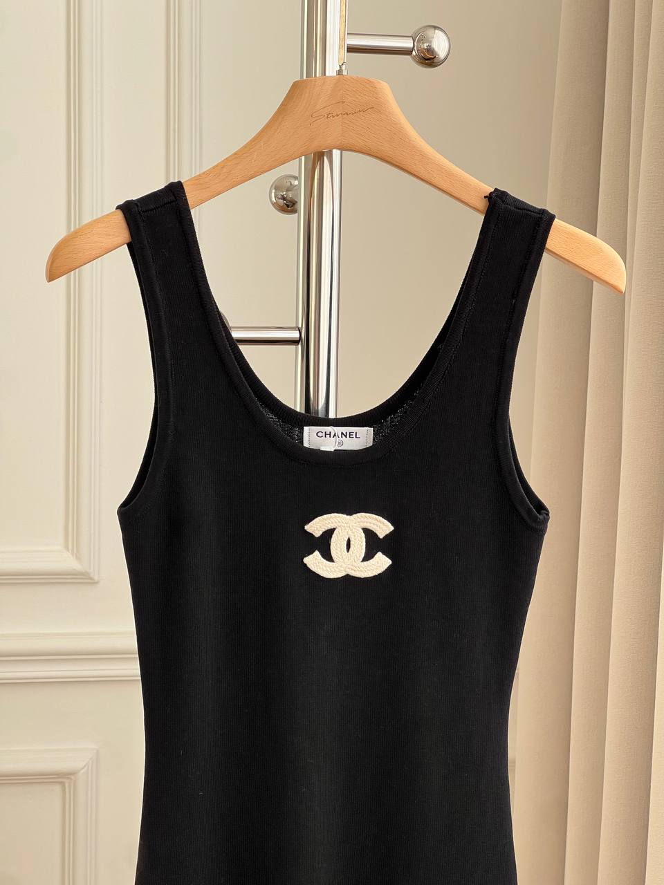 Chanel CC Logo Embroidered Tank Knit Maxi Dress