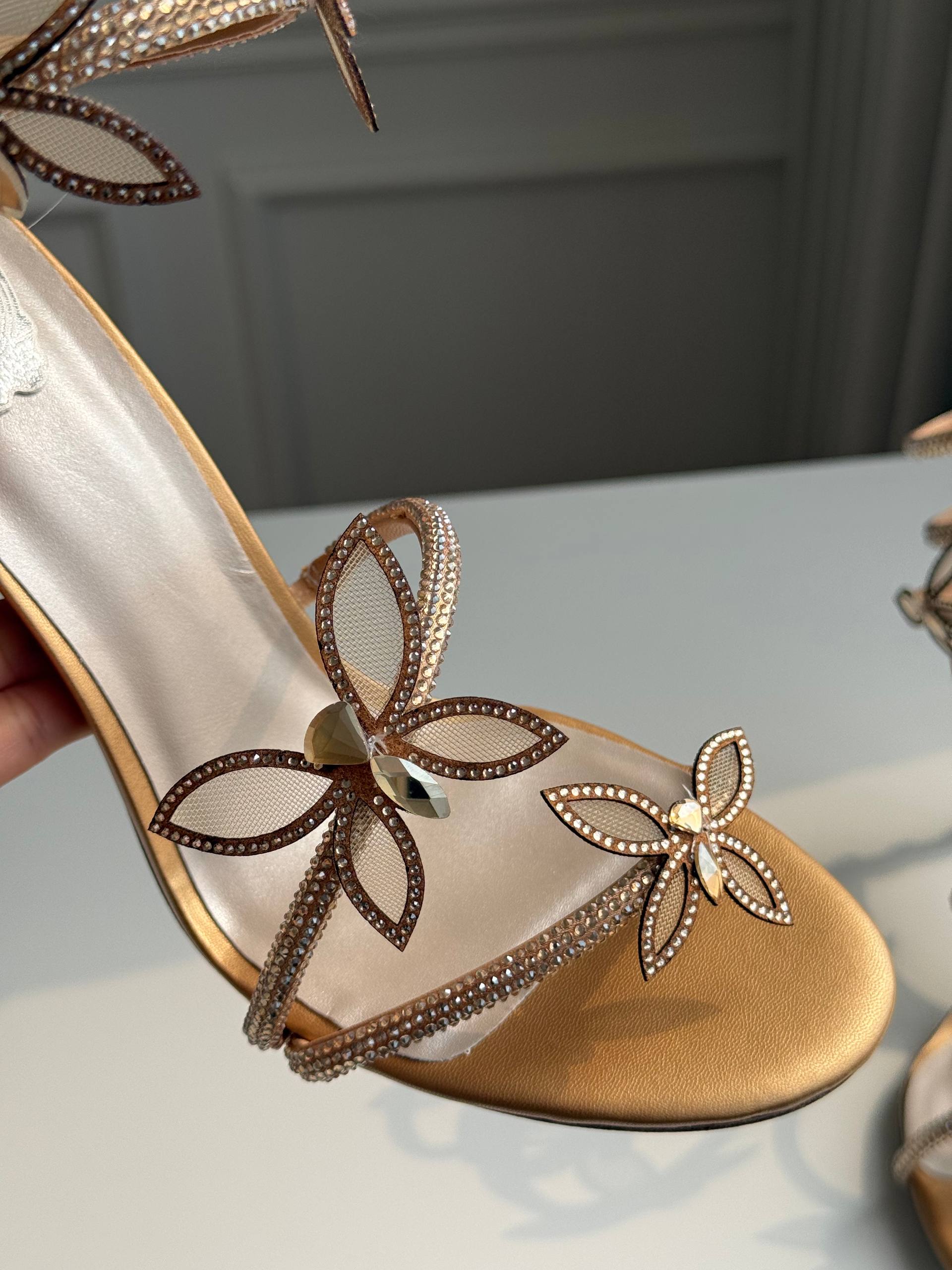 René Caovilla Margot Butterfly Crystal-Embellished Snake Wrap Sandals