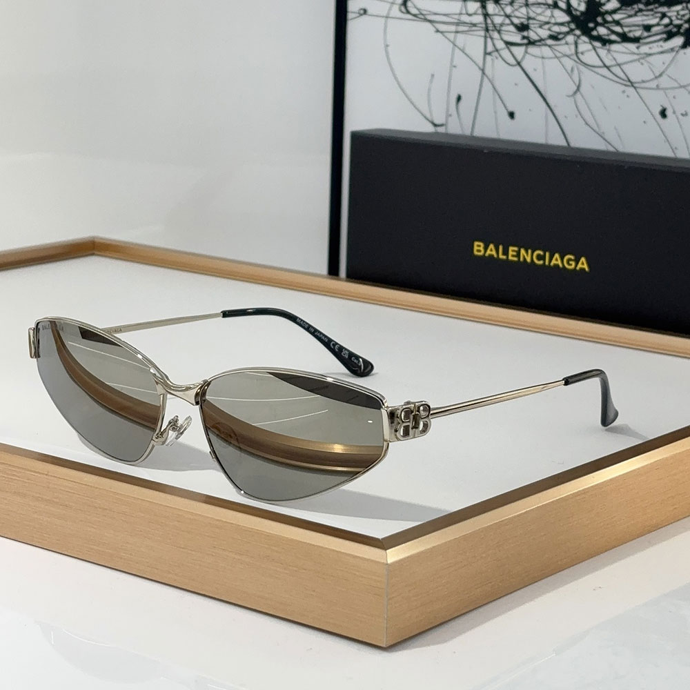 Balenciaga  Metal Thin Mirror leg Strap Logo   sunglasses Top quality