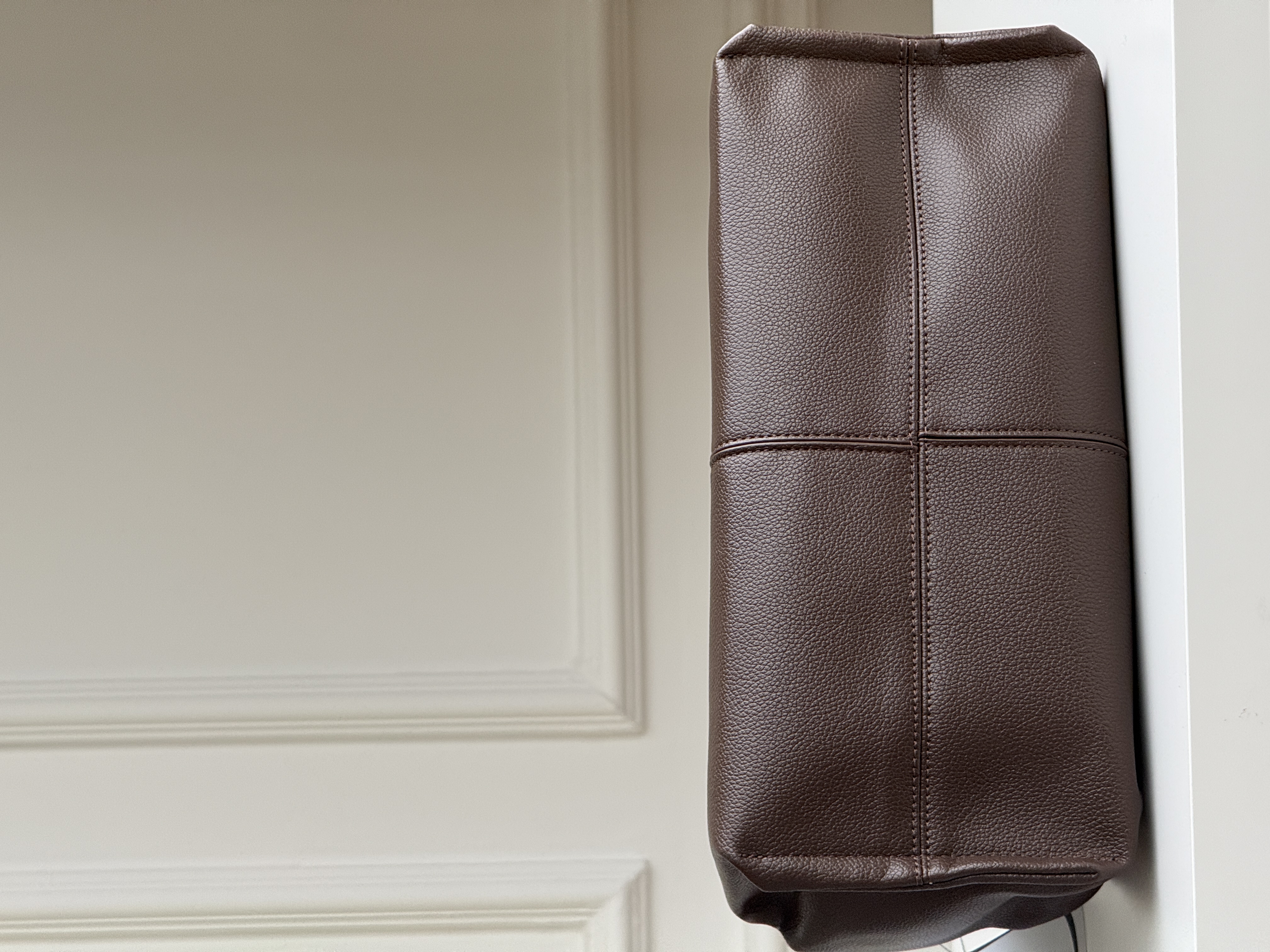 Dark Brown Pebbled Soft Leather Ruched Tote Handbag