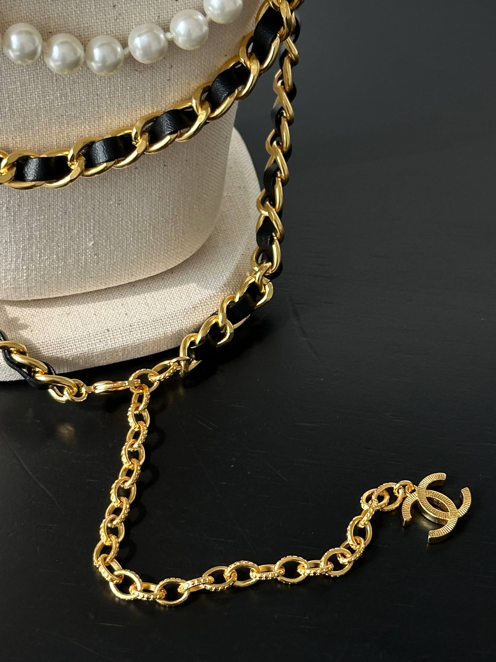 Chanel Camellia Bow Leather-Woven Chain Pearl Multi-layer Waist Chain & Long Necklace Dual-purpose