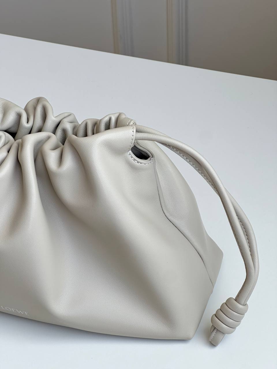 Bottega Veneta Light Grey Smooth Lambskin Knot Drawstring Jodie Cloud Shoulder Crossbody Bag