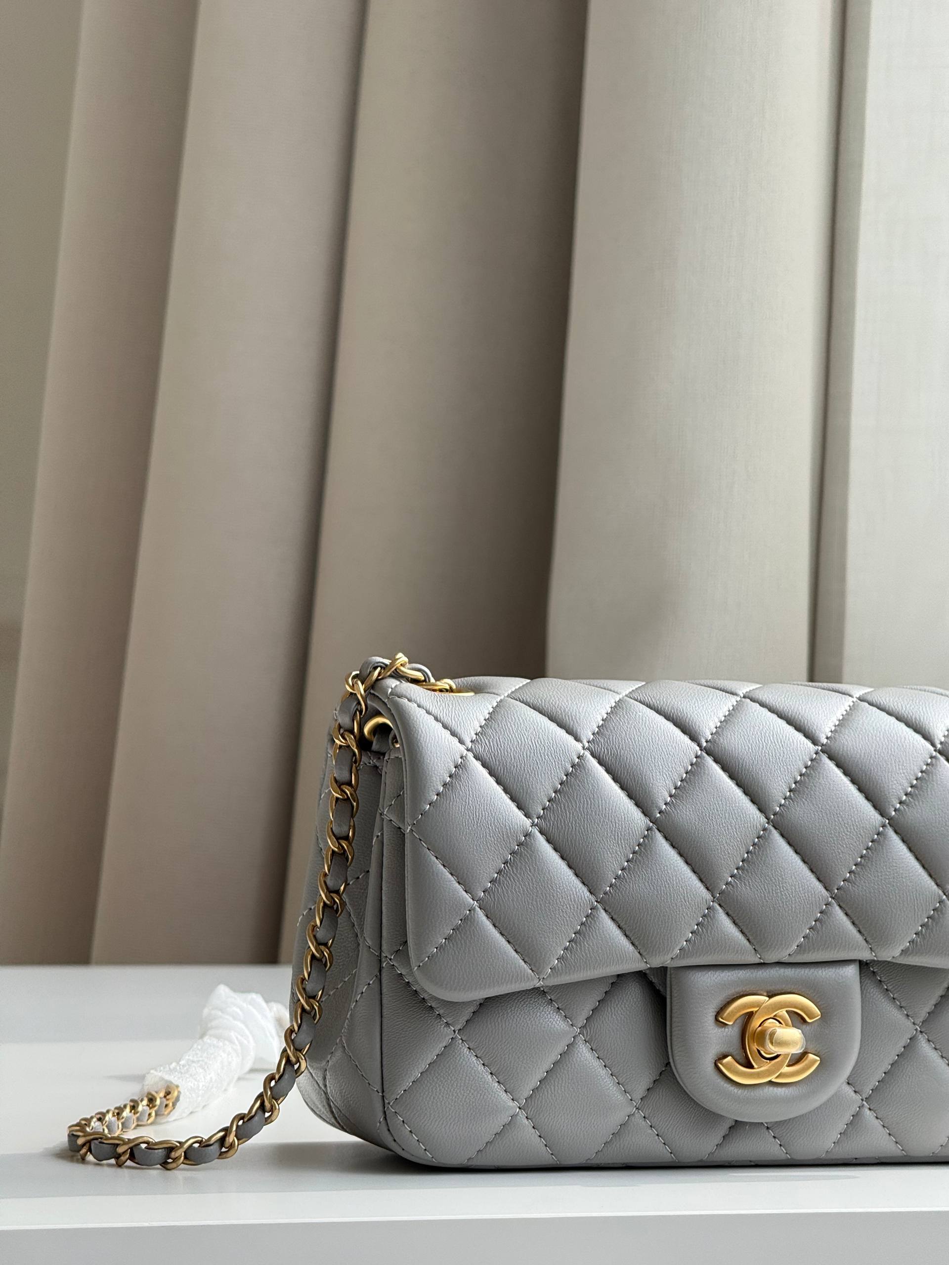 Chanel Classic Flap Mini Square Bag with Gold Ball Adjustment Buckle