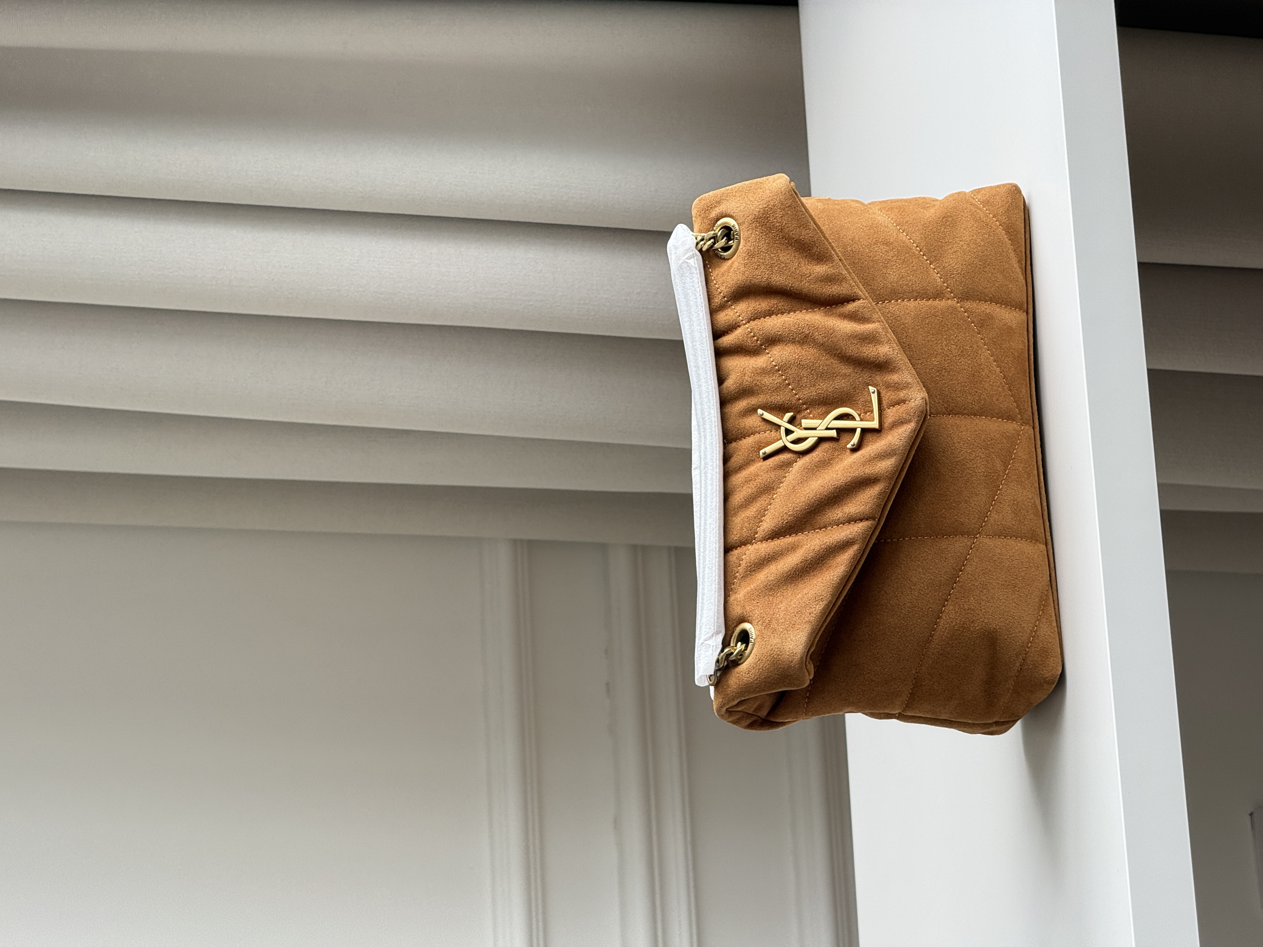 Yves Saint Laurent Caramel Suede Quilted LouLou Medium Chain Shoulder Bag