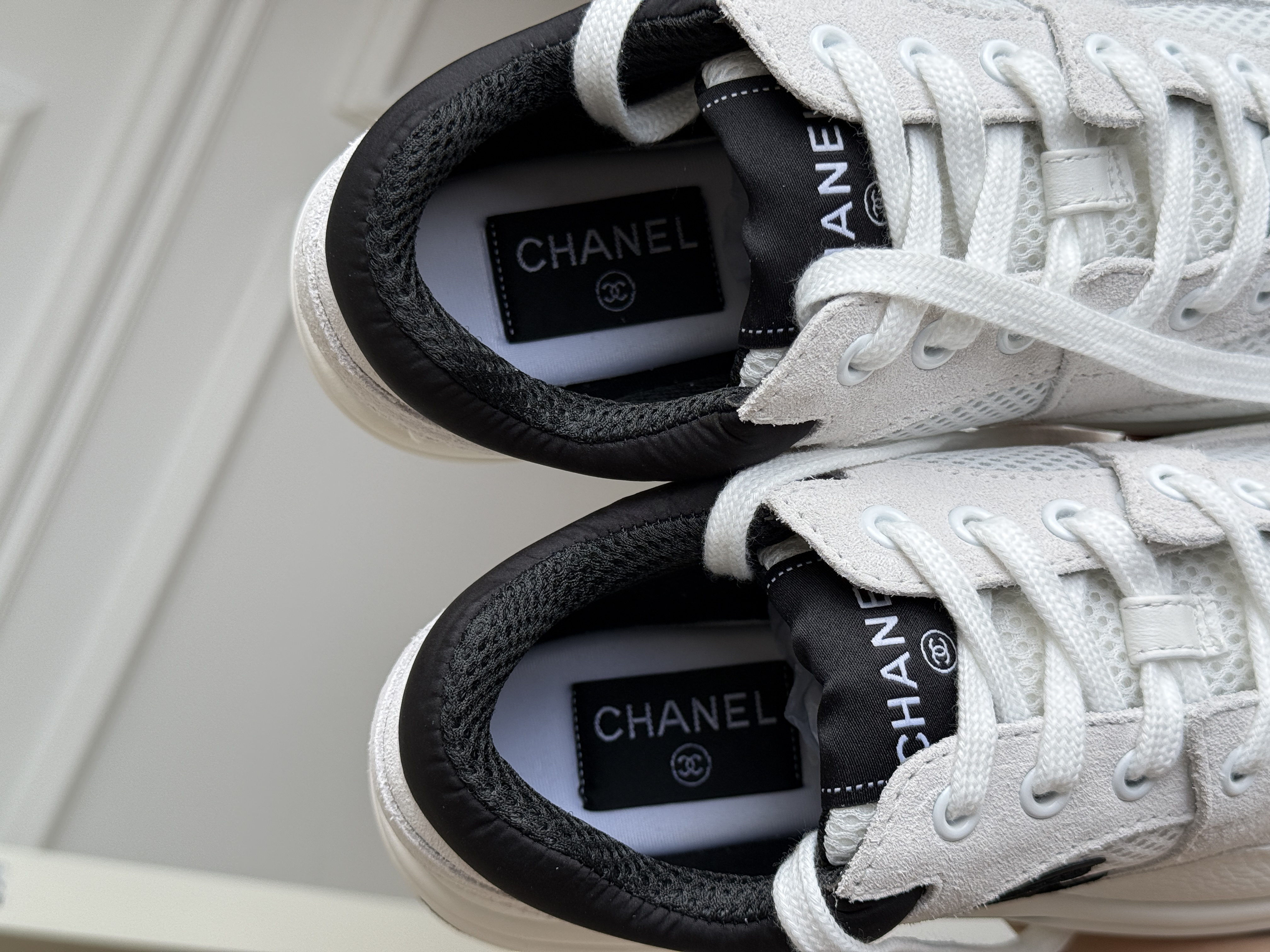 Chanel Black and White Panelled Mesh Dad Sneakers