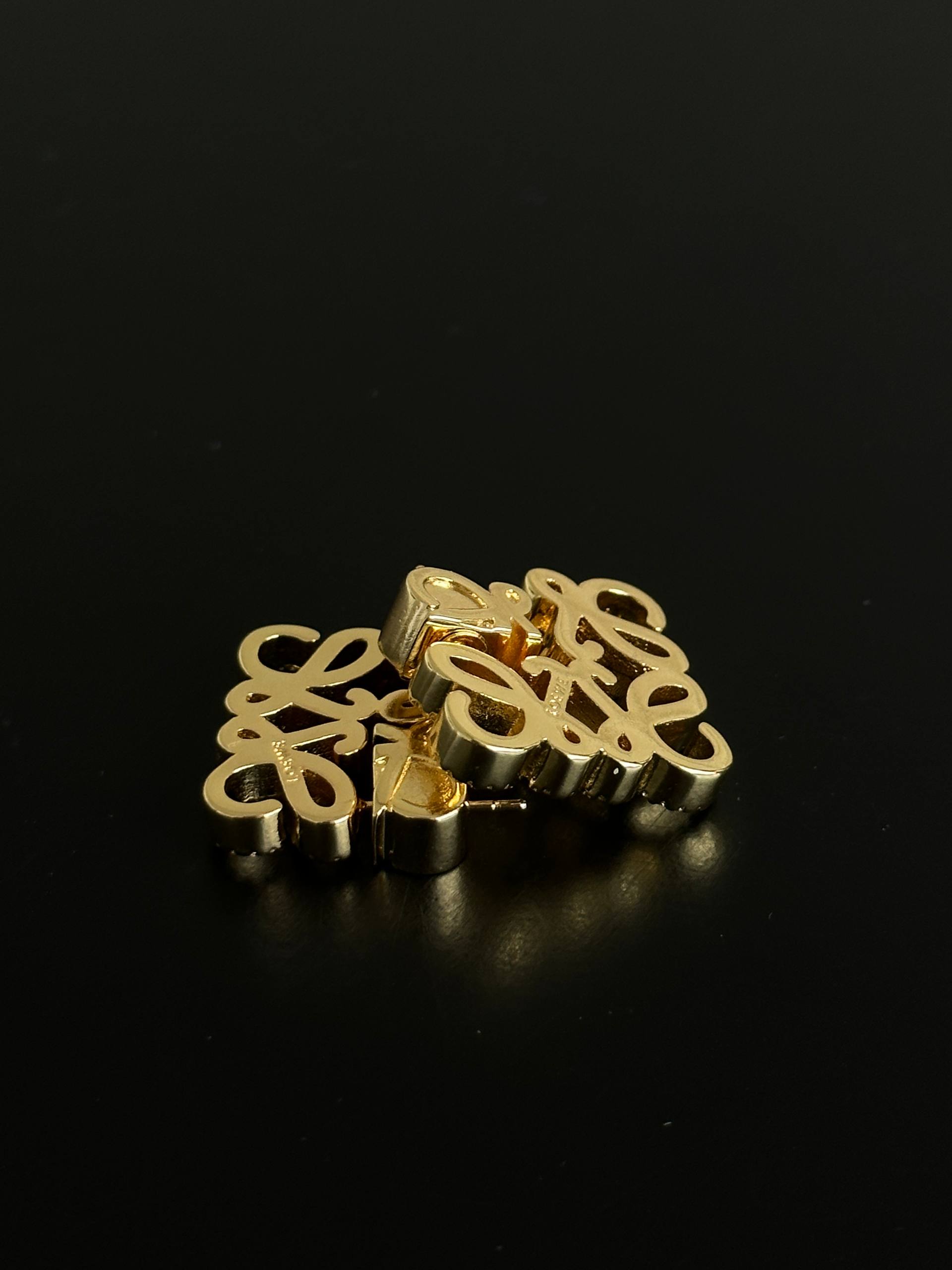 LOEWE Gold Paved Crystal Hollow Anagram Square Stud Earrings