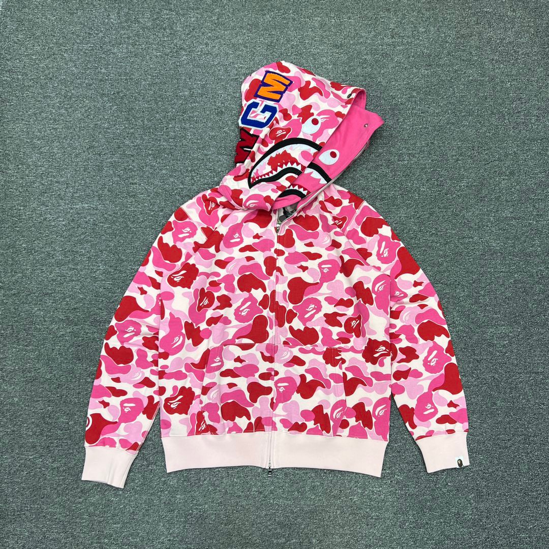 1:1 Best Quality ABC Pink Camo 2 Hood Zipper Hoodie
