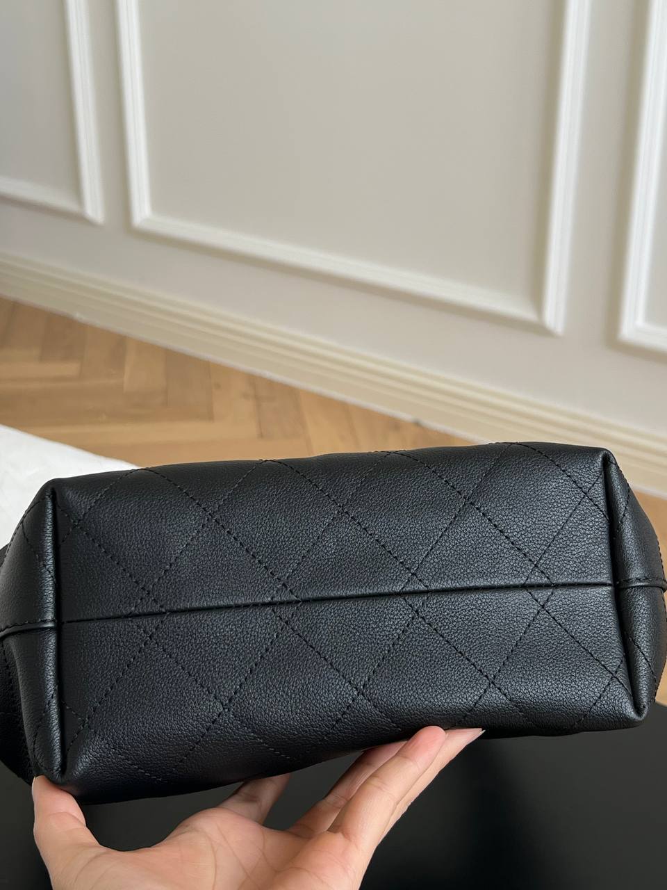 Chanel Black Caviar Leather Quilted Gold CC Lock Top Handle Hobo Underarm Bag
