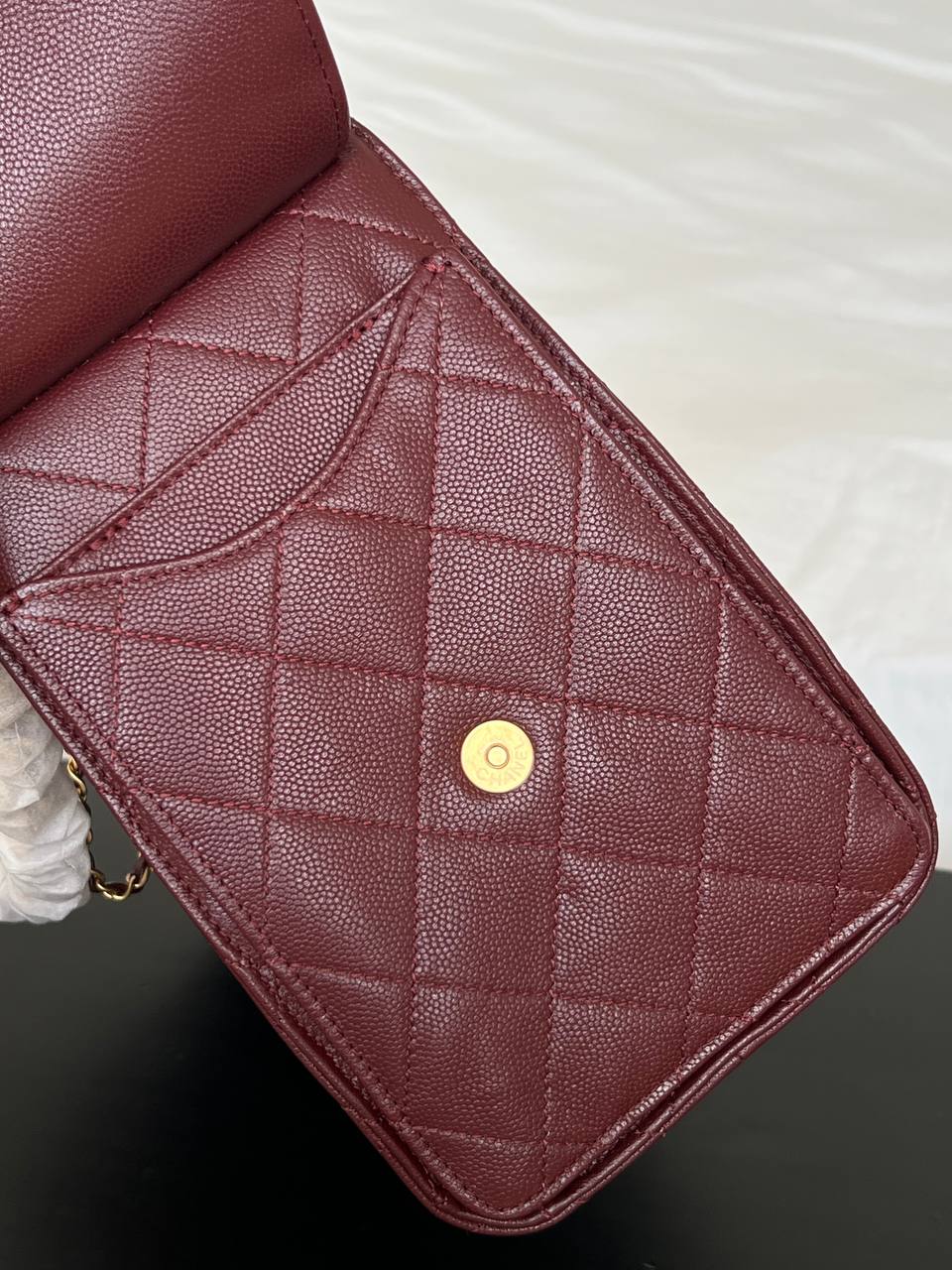 Chanel Burgundy Caviar Leather Quilted CC Drawstring Chain Tote Bag